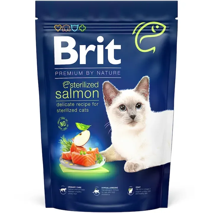 Hrana uscata pentru pisici Brit Premium by Nature Sterilized cu somon 1,5 kg