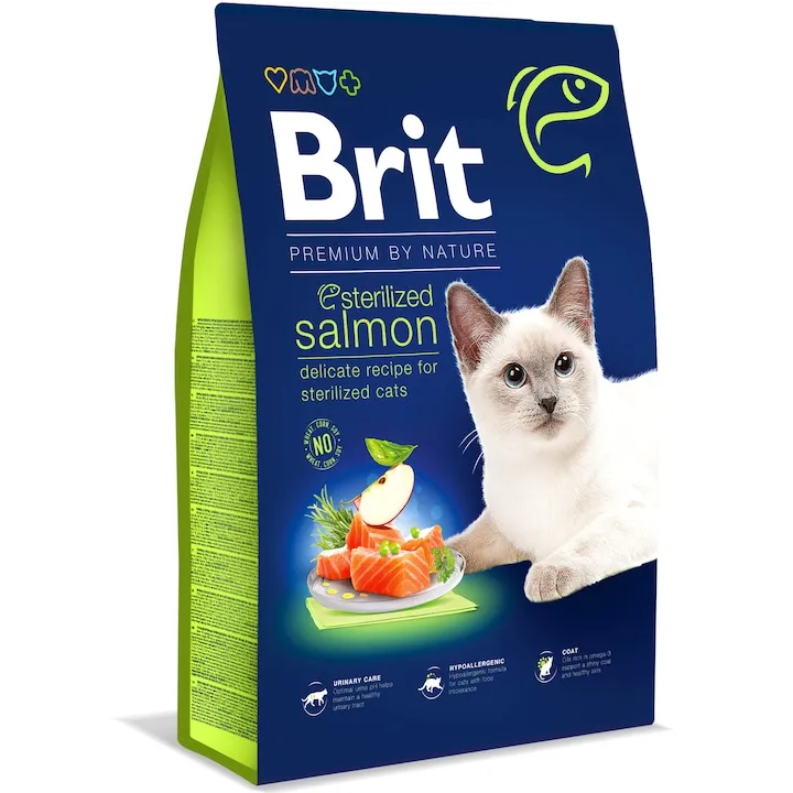 Hrana uscata pentru pisici Brit Premium by Nature Sterilized cu somon 8 kg