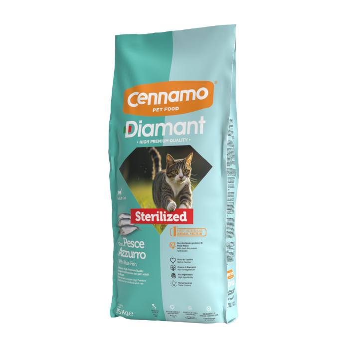 Hrana uscata pentru pisici Cennamo Diamant Steril, Peste, 15kg