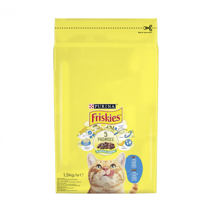 Hrana uscata pentru pisici Friskies Adult cu somon legume 1,5 kg