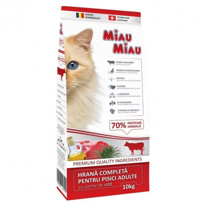 Hrana uscata pentru pisici Miau Miau cu vita 10 kg