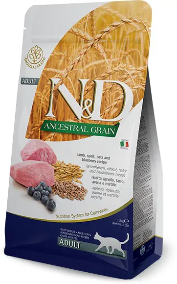 Hrana uscata pentru pisici ND Ancestral Adult cu miel afine 1,5 kg