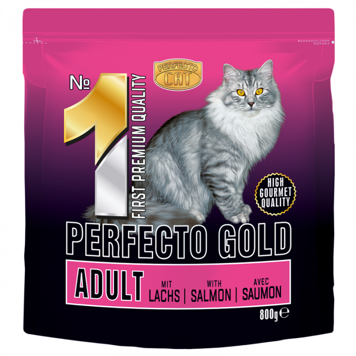 Hrana uscata pentru pisici Perfecto Cat Gold, Adult, somon, 800g