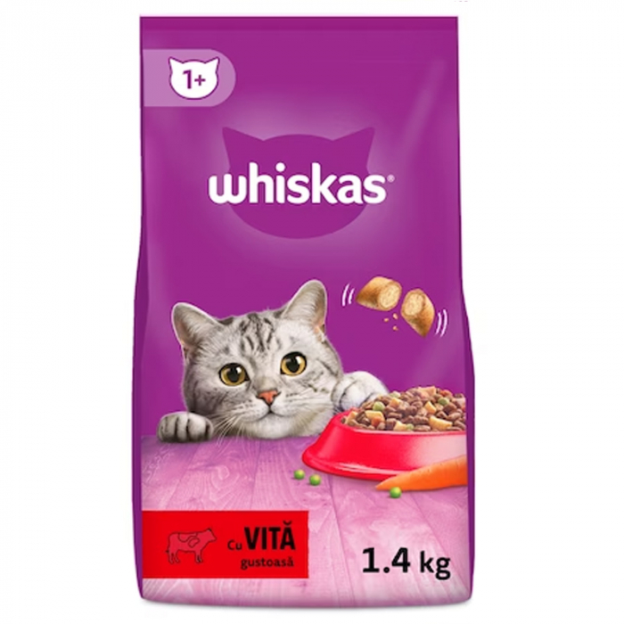 Hrana uscata pentru pisici Whiskas cu vita 1,4 kg