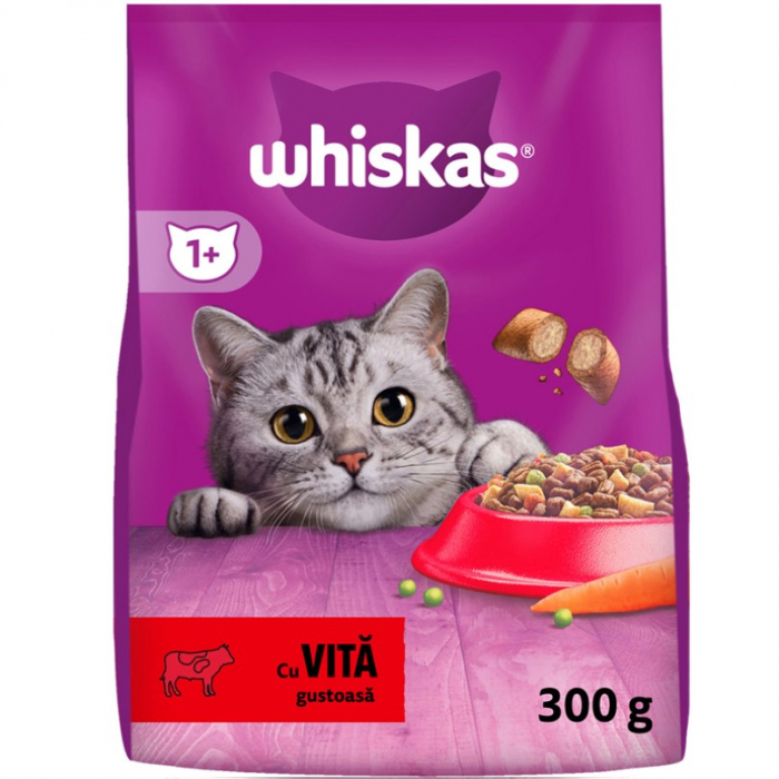 Hrana uscata pentru pisici Whiskas cu vita 300 gr