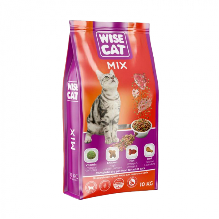 Hrana uscata pentru pisici Wise Mix cu pui , peste vita 10 kg