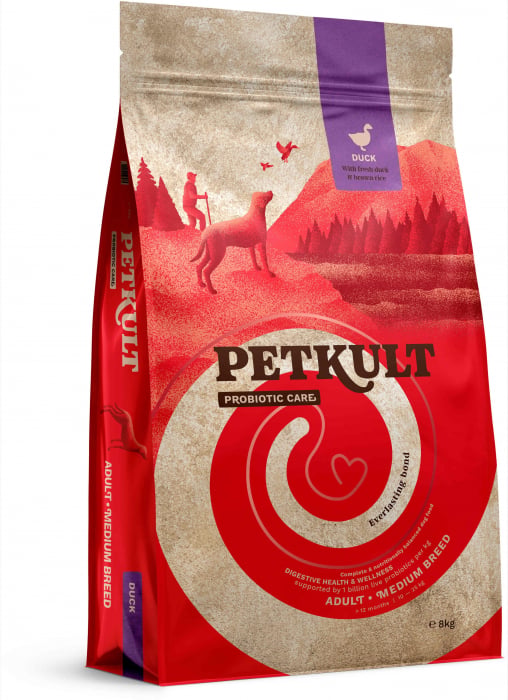 Hrana Uscata PETKULT Probiotics Adult mediu, talie medie, Rata si orez 8 kg