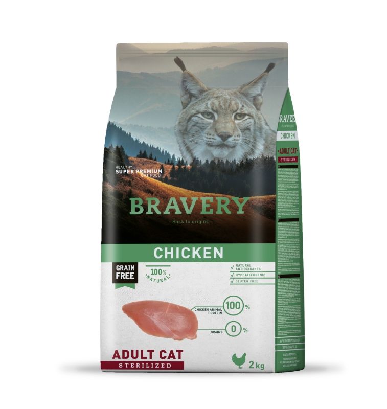 Hrana Uscata Pisici, Bravery Adult Cat Sterilised, Pui, 2 kg