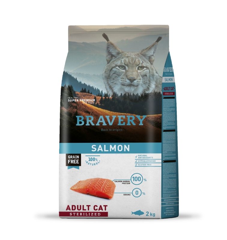 Hrana Uscata Pisici, Bravery Adult Cat Sterilised, Somon, 2 kg