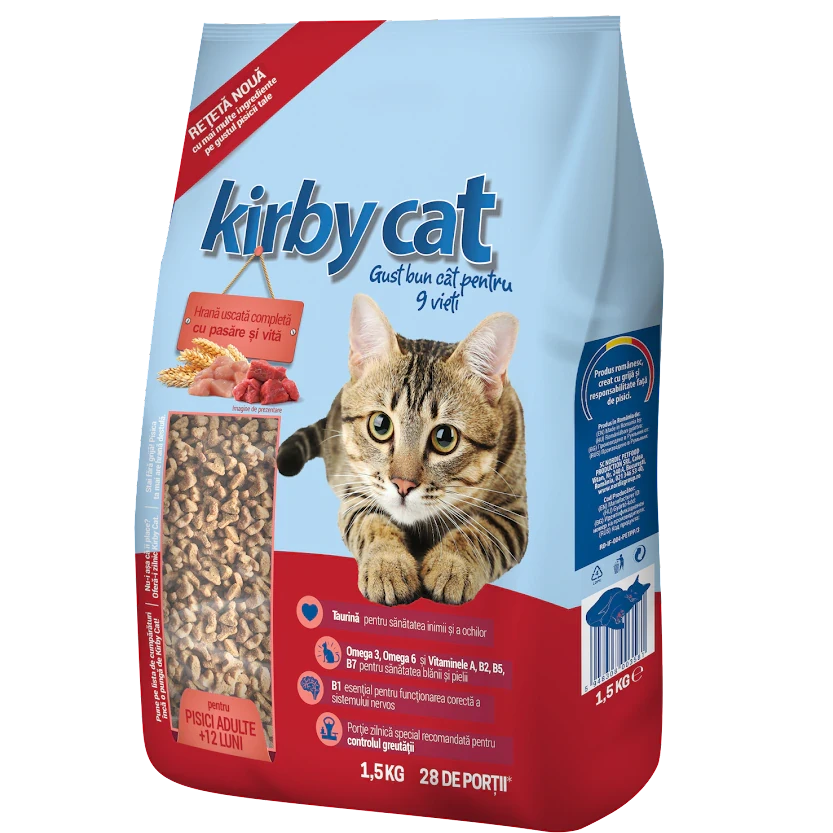 Hrana uscata pisici Kirby Cat, Pasare si Vita 1.5kg