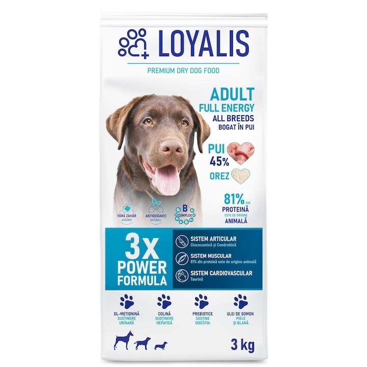 Hrana uscata premium, Loyalis, Adult, Full Energy, Pui, 3 kg
