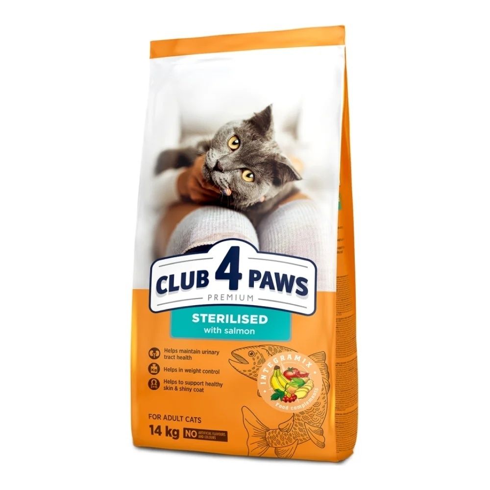 Hrana uscata premium pisici, Club 4 Paws Cat Sterilised, Somon, 14 kg
