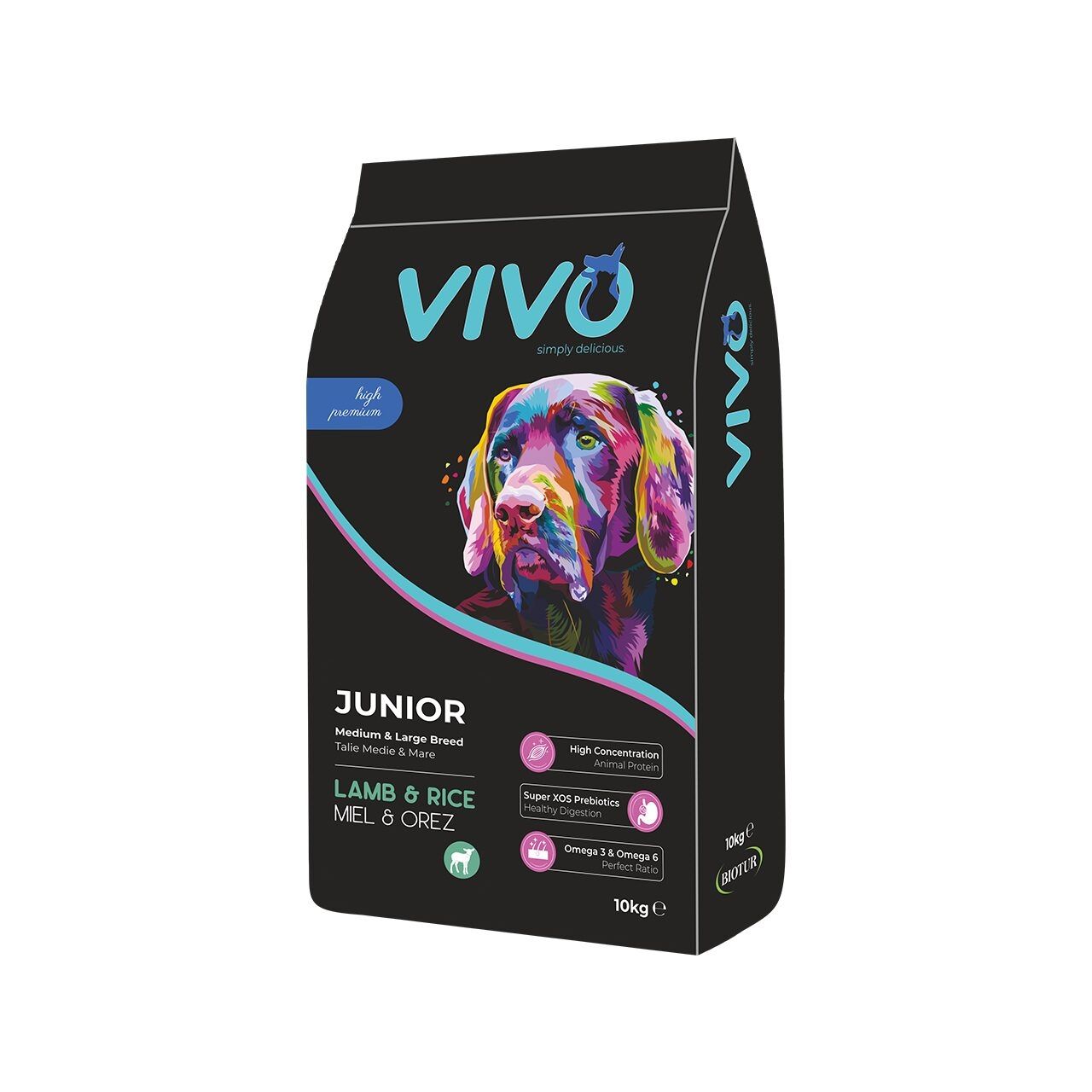 Hrana Uscata Super Premium, VIVO, Caini Juniori, Talie Medie & Mare, Miel & Orez, 10 kg