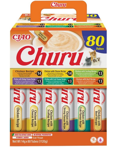 INABA Cat Churu Rețetă cu Pui mix de gustări cremoase cu pui pentru pisici 80×14 g