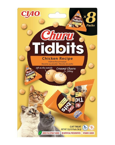 INABA Cat Churu Tidbits Rețetă cu Pui 8×12 g gustări moi și cremoase cu pui pentru pisici