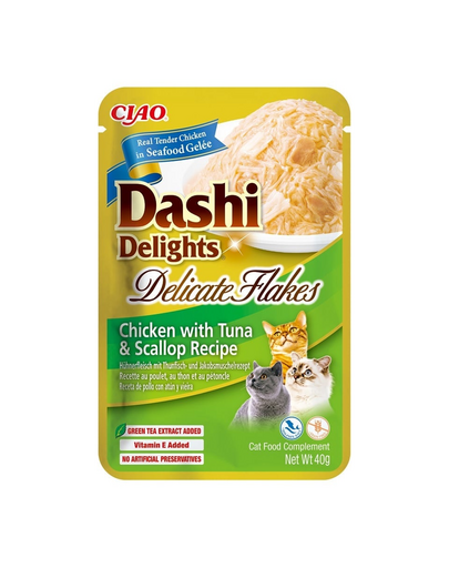 INABA Cat Dashi Delights Delicate Flakes 40g hrana umeda pisici, cu pui ton si scoici