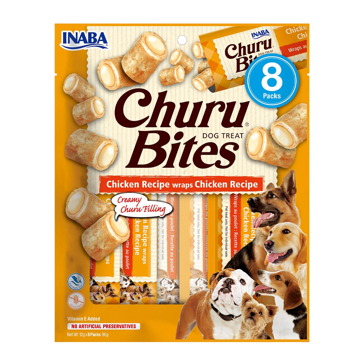 INABA Churu Bites, Pui, recompense fără cereale câini, pernute umplute, 12g x 8 - poza 3