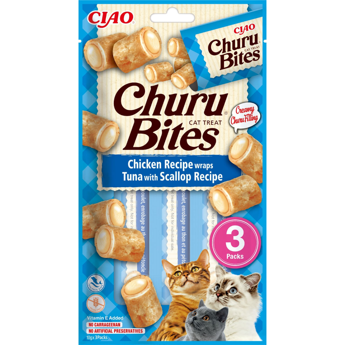 INABA Churu Bites, Pui, Ton și Scoici, punguță, recompense fără cereale pisici, semimoist INABA Churu Bites, Pui, Ton și Scoici, punguță, plic recompense fără cereale pisici, semimoist, 30g - poza 2