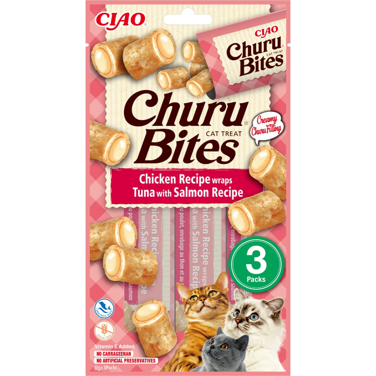 INABA Churu Bites, Pui, Ton și Somon, punguță, recompense fără cereale pisici, semimoist INABA Churu Bites, Pui, Ton și Somon, punguță, plic recompense fără cereale pisici, semimoist, 30g - poza 2