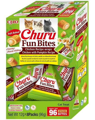 INABA Churu Cat Fun Bites Chicken with Pumpkin 8x12g wrapuri cu pui și dovleac pentru pisici