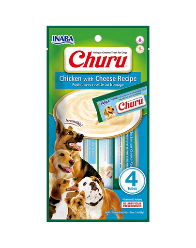 INABA Churu Chicken with Cheese 4x14g snack cremos cu pui si branza pentru caini