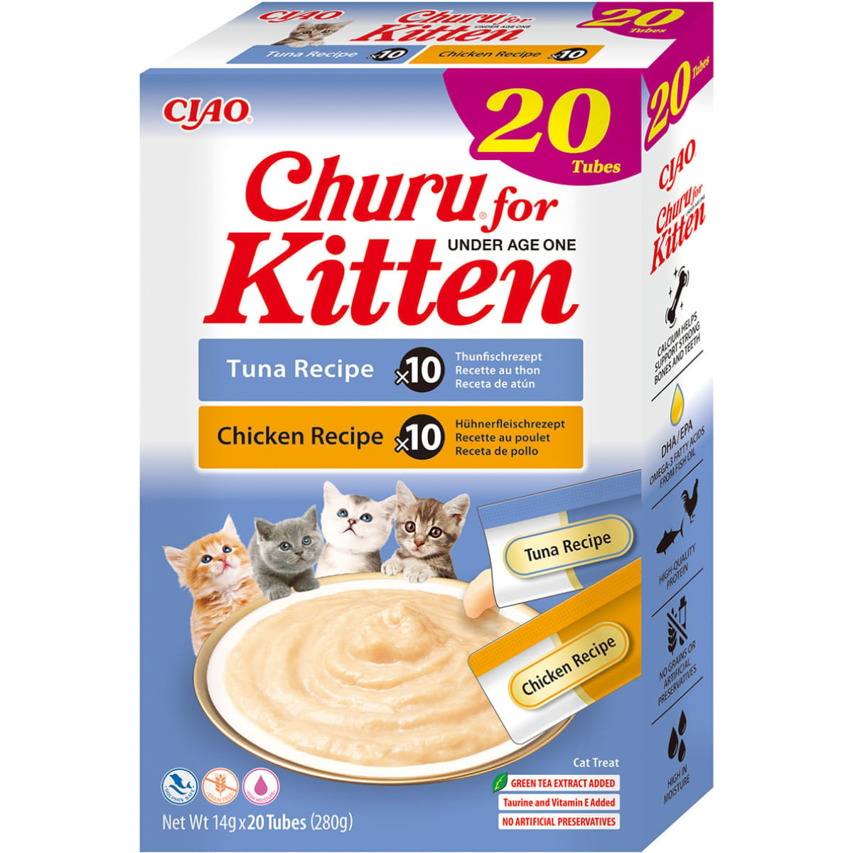 INABA Churu Creamy Kitten Varieties, Pui și Ton, cutie recompense fără cereale pisici junior, (piure), 280g - poza 2