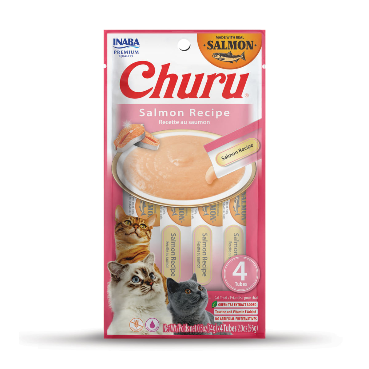 INABA Churu Creamy, Somon, plic recompense fără cereale pisici, (piure), 56g - poza 1
