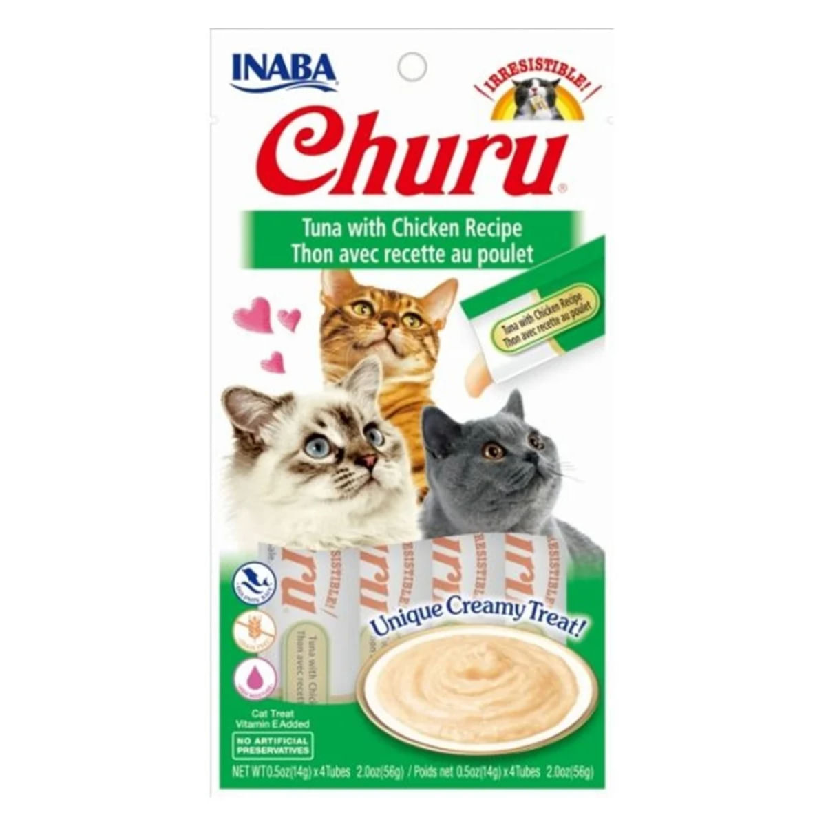 INABA Churu Creamy, Ton și Pui, plic recompense fără cereale pisici, (piure), 56g - poza 1
