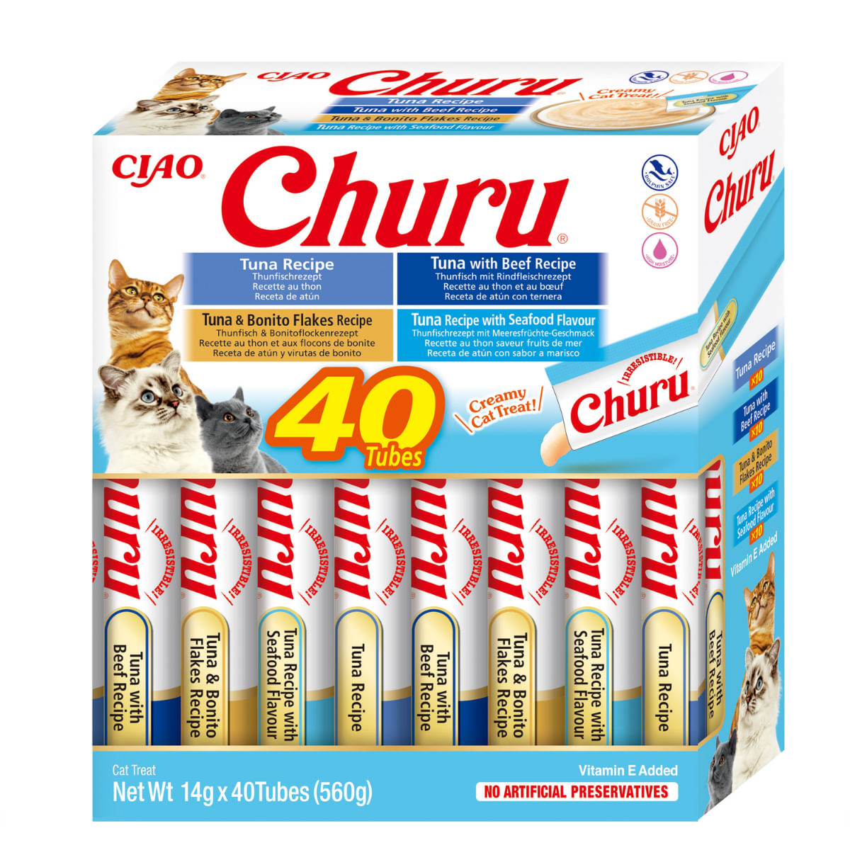 INABA Churu Creamy Varieties, Ton, cutie recompense fără cereale pisici, (piure), 560g - poza 1