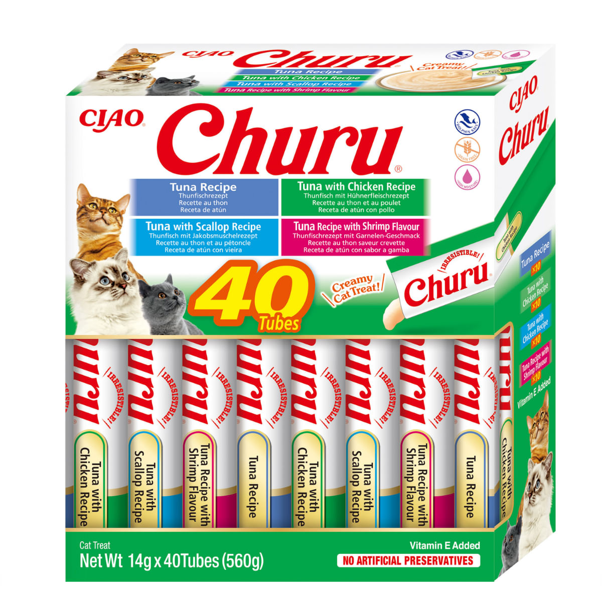 INABA Churu Creamy Varieties, Ton și Fructe de Mare, cutie recompense fără cereale pisici, (piure), 560g - poza 2