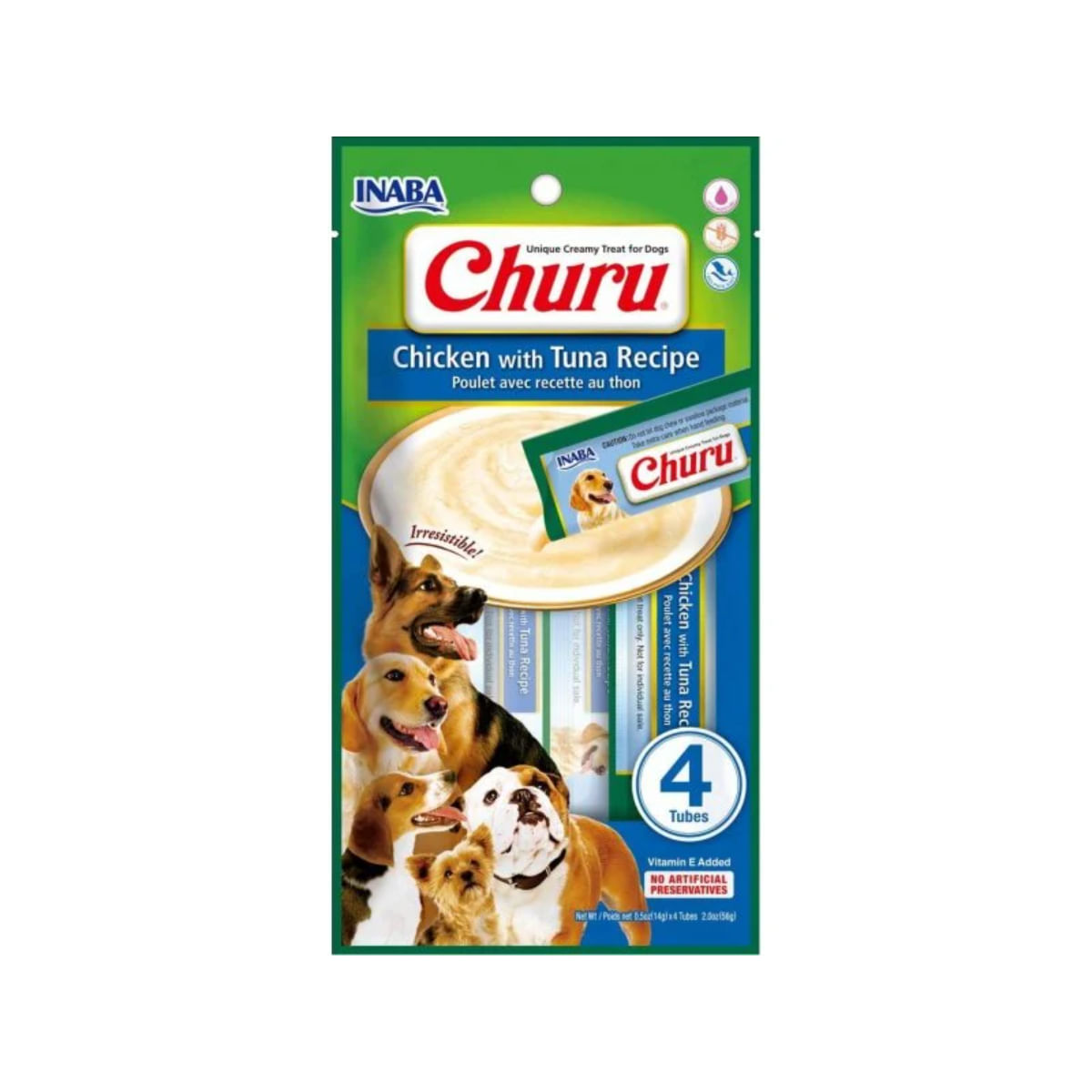 INABA Churu Creamy, XS-XL, Pui și Ton, plic recompense fără cereale câini, (piure), 56g - poza 2