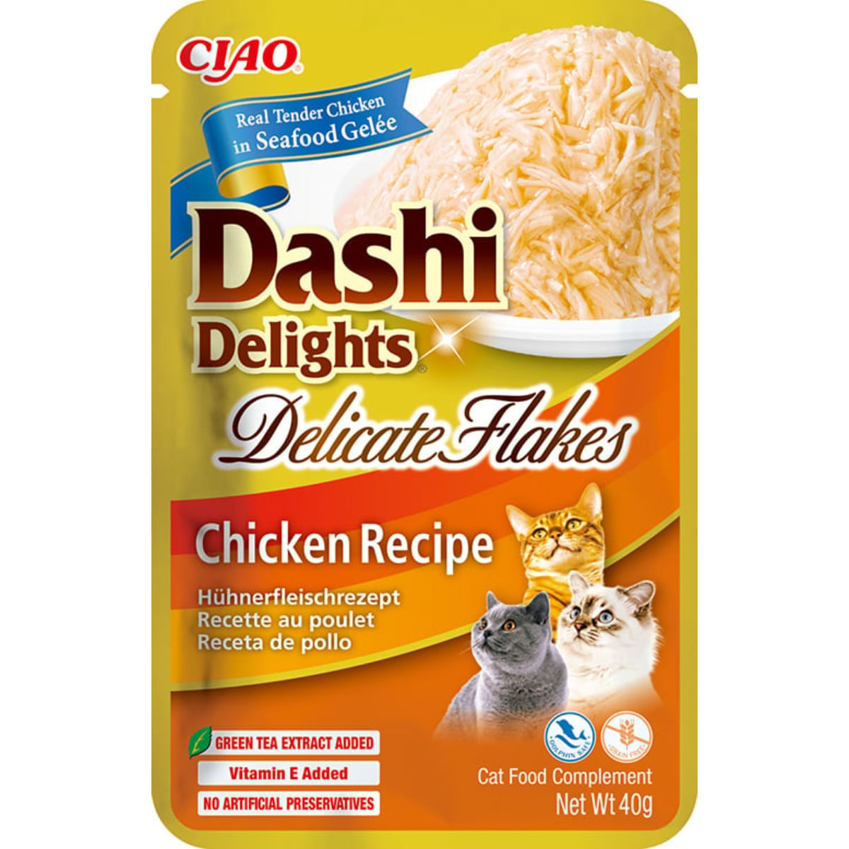 INABA Churu Dashi Delights Delicate Flakes, Pui, plic hrană umedă fără cereale pisici, (topping), 40g - poza 1
