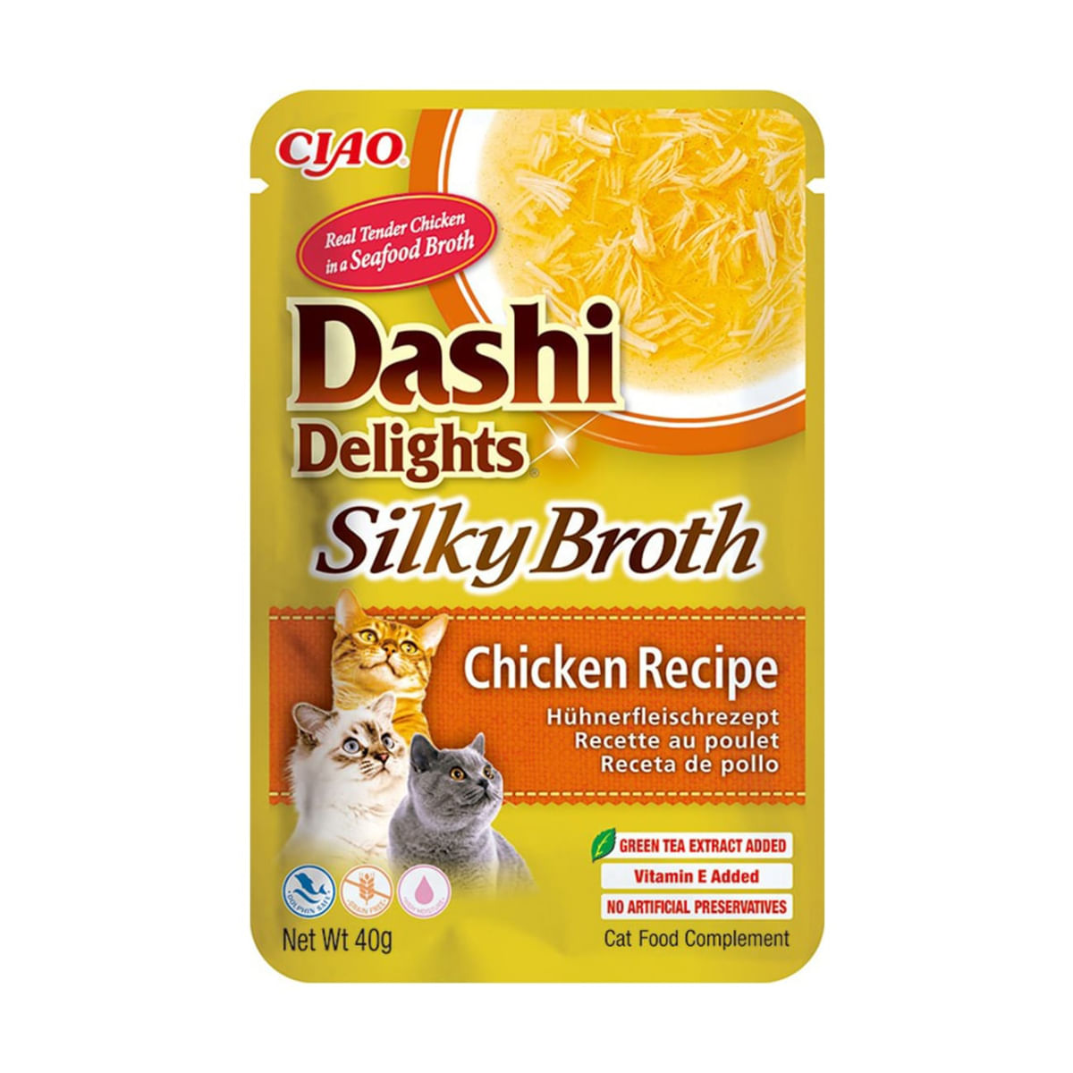 INABA Churu Dashi Delights Silky Broth, Pui, plic hrană umedă fără cereale pisici, (topping), 40g - poza 1