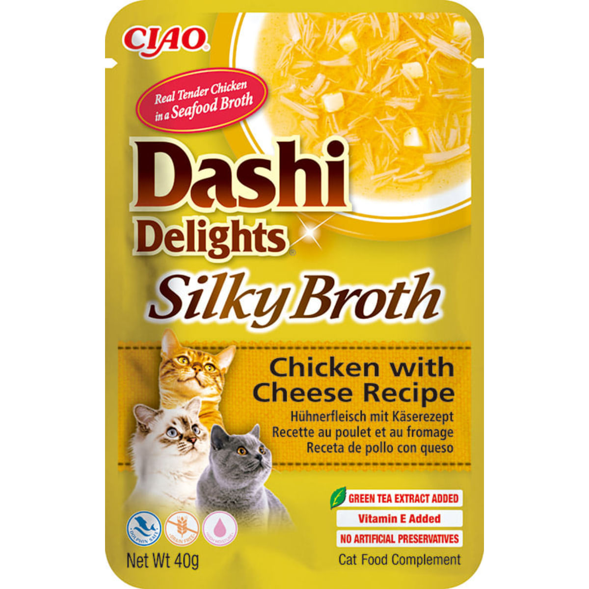 INABA Churu Dashi Delights Silky Broth, Pui și Brânză, plic hrană umedă fără cereale pisici, (topping), 40g - poza 2