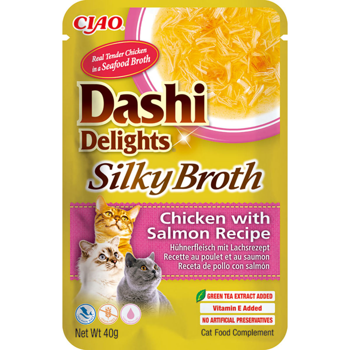 INABA Churu Dashi Delights Silky Broth, Pui și Somon, plic hrană umedă fără cereale pisici, (topping), 40g - poza 1