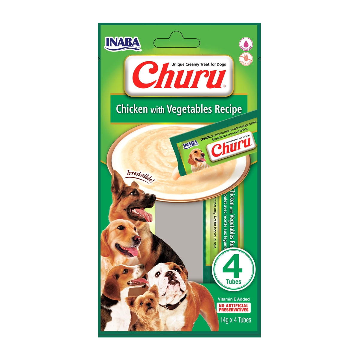 INABA Churu Dog, Pui cu Legume, recompense lichide monoproteice fără cereale câini, topping cremos, 14g x 4 - poza 3