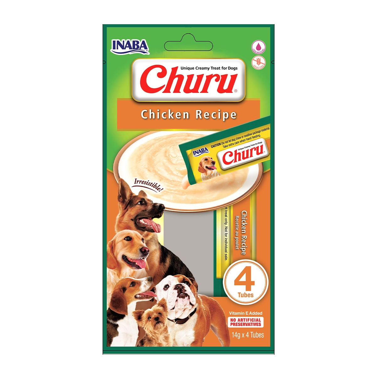 INABA Churu Dog, Pui, recompense lichide monoproteice fără cereale câini, topping cremos, 14g x 4 - poza 1
