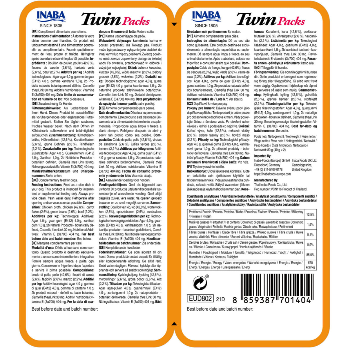INABA Churu Dog Twin, XS-XL, Pui și Vită, hrană umedă fără cereale câini, (în supă) INABA Churu Dog Twin, XS-XL, Pui și Vită, plic hrană umedă fără cereale câini, (în supă), 80g - poza 3