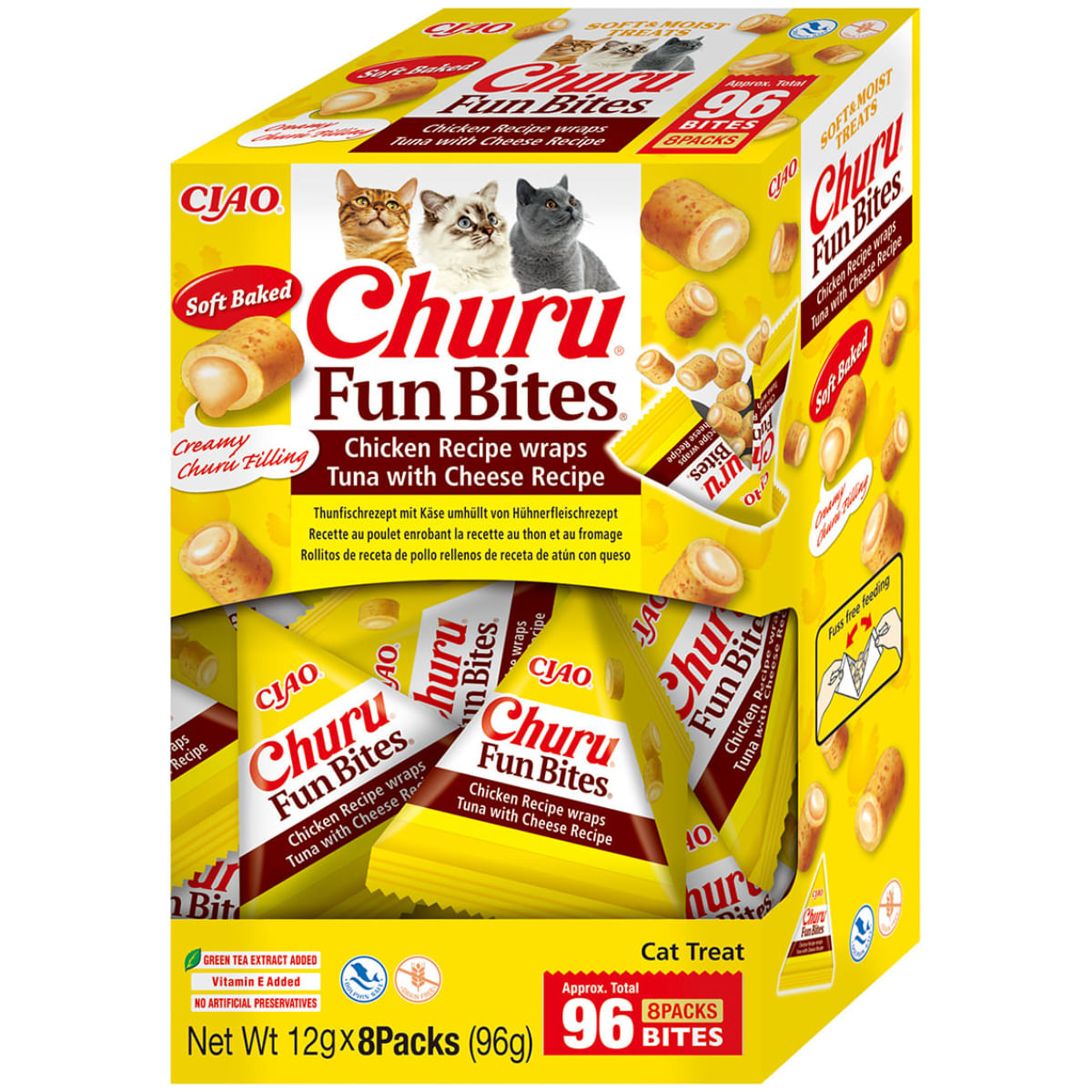 INABA Churu Fun Bites, Pui și Brânză, cutie recompense fără cereale pisici, 96g - poza 1