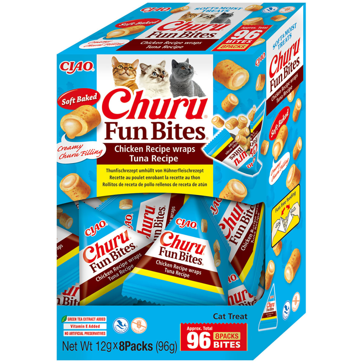 INABA Churu Fun Bites, Pui și Ton, cutie recompense fără cereale pisici, 96g