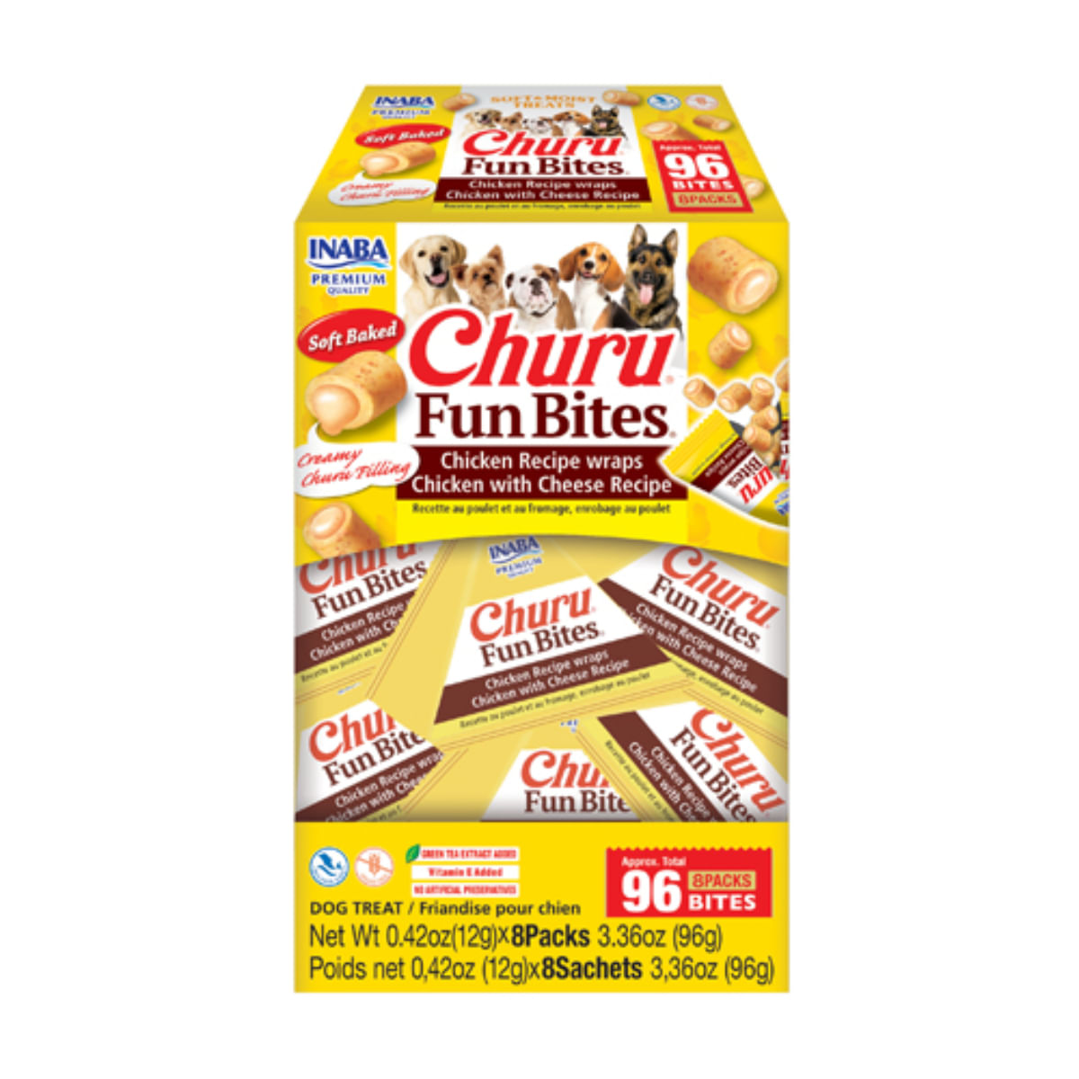 INABA Churu Fun Bites, XS-XL, Pui și Brânză, cutie recompense fără cereale câini, 96g - poza 1