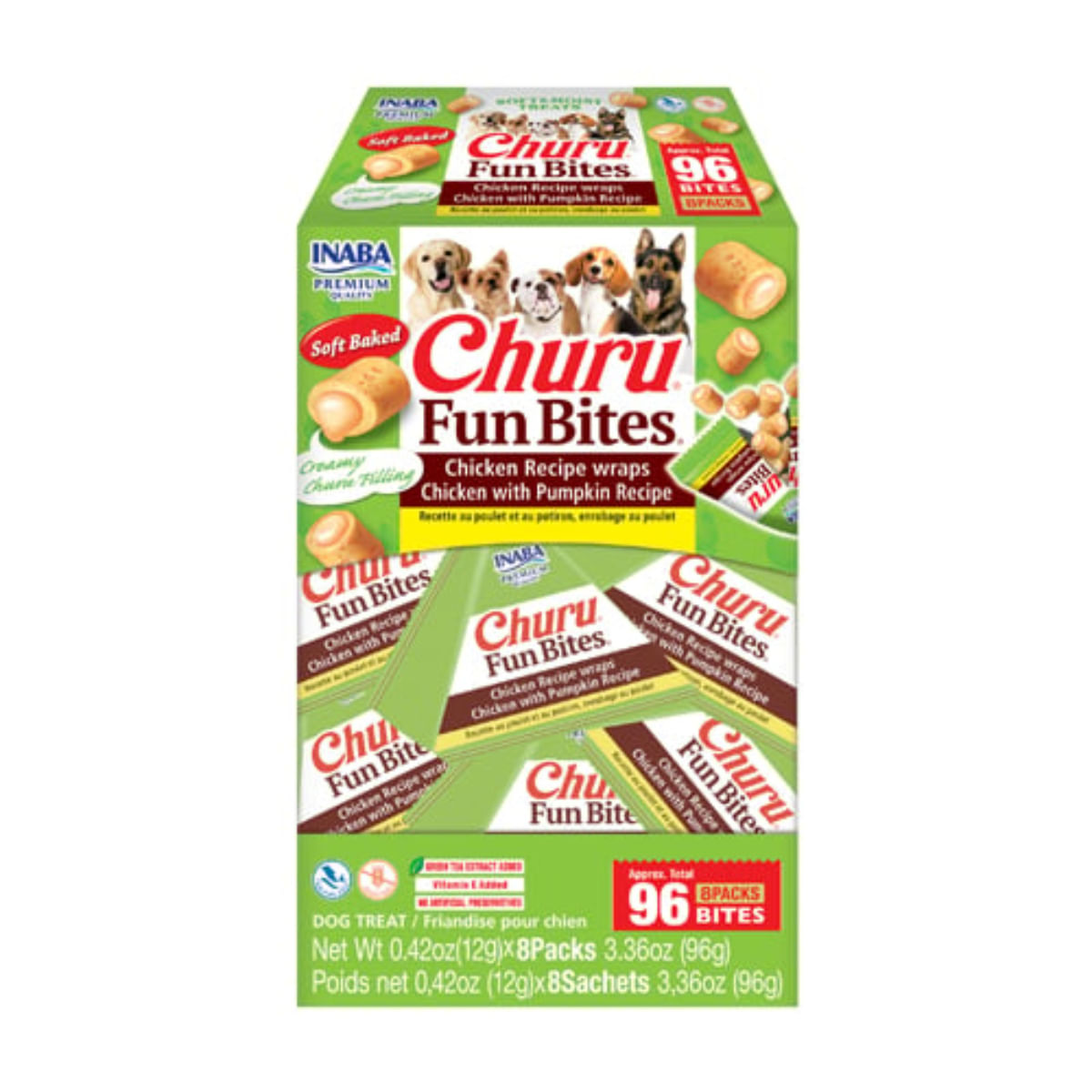 INABA Churu Fun Bites, XS-XL, Pui și dovleac, cutie recompense fără cereale câini, 96g - poza 2