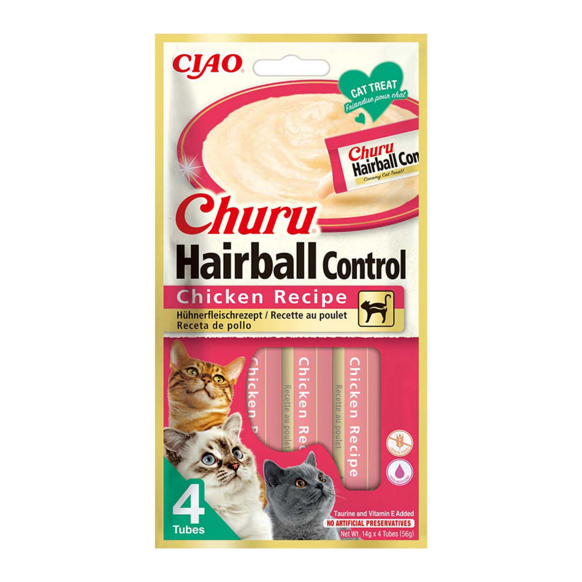 INABA Churu Hairball Control, Pui,, tub recompense fără cereale pisici, limitarea ghemurilor de blană, (piure) INABA Churu Hairball Control, Pui, plic, tub recompense fără cereale pisici, limitarea ghemurilor de blană, (piure), 56g - poza 1