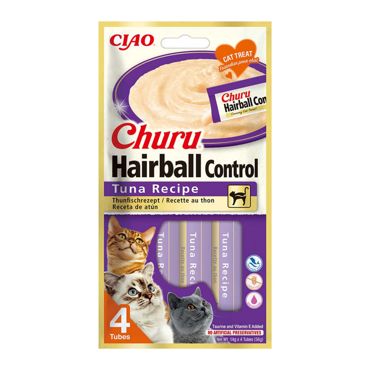 INABA Churu Hairball Control, Ton,, tub recompense fără cereale pisici, limitarea ghemurilor de blană, (piure) INABA Churu Hairball Control, Ton, plic, tub recompense fără cereale pisici, limitarea ghemurilor de blană, (piure), 56g - poza 1