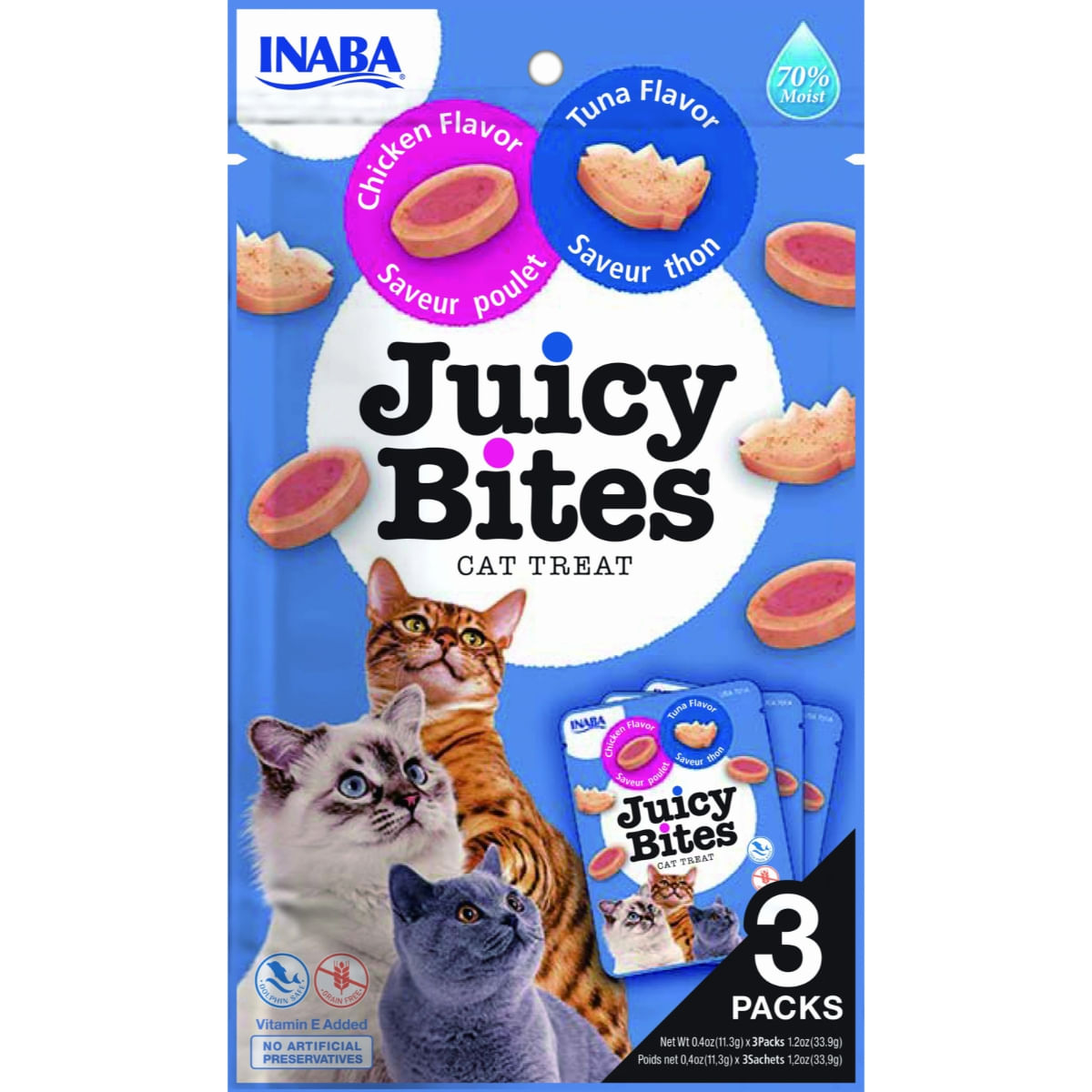 INABA Churu Juicy Bites, Ton și Pui, punguță recompense fără cereale pisici, semimoist, 33.9g - poza 2