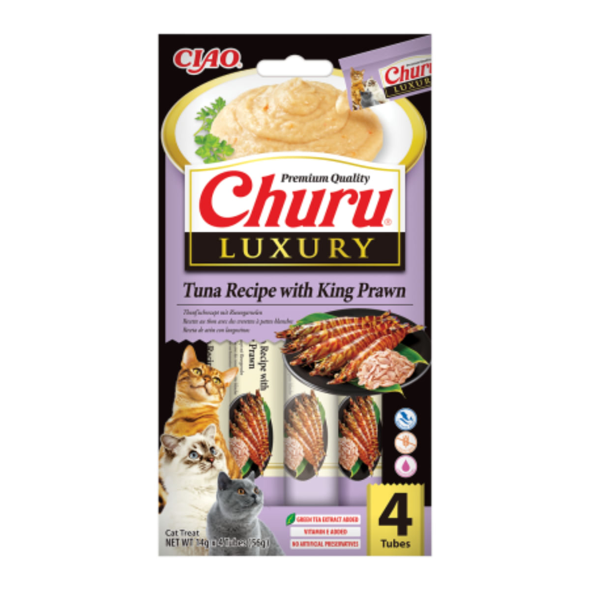 INABA Churu Luxury, Ton și Creveți, plic recompense fără cereale pisici, (piure), 56g - poza 2