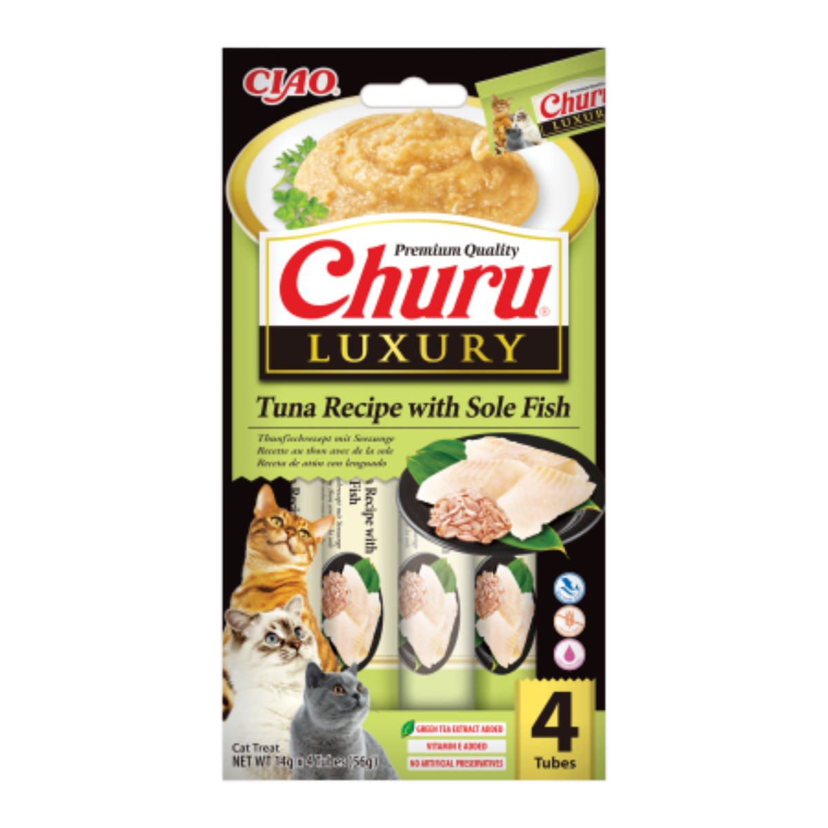 INABA Churu Luxury, Ton și Limbă-de-mare, plic recompense fără cereale pisici, (piure), 56g - poza 1