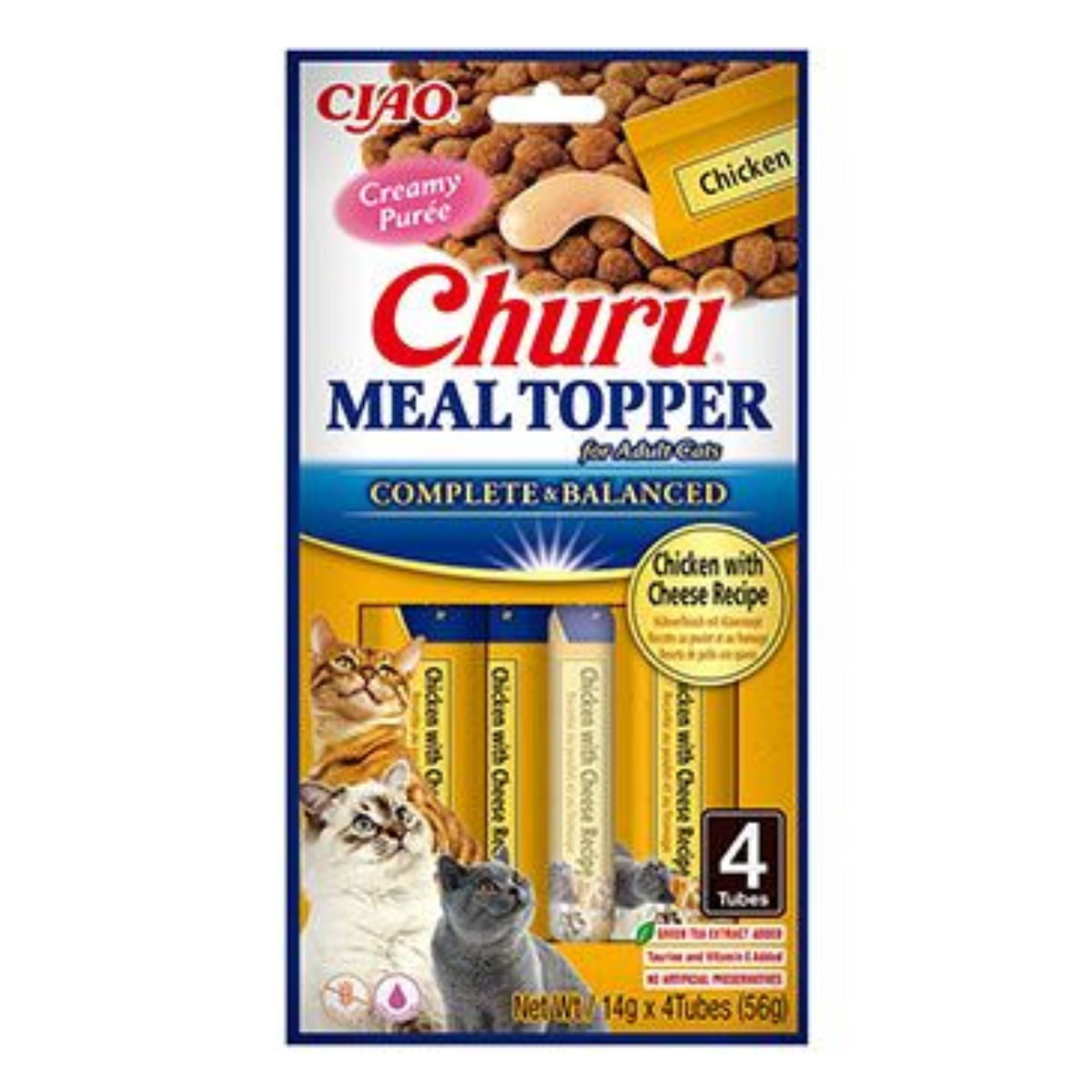 INABA Churu Meal Topper, Pui și Brânză, plic, tub recompense fără cereale pisici, (piure), 56g - poza 1