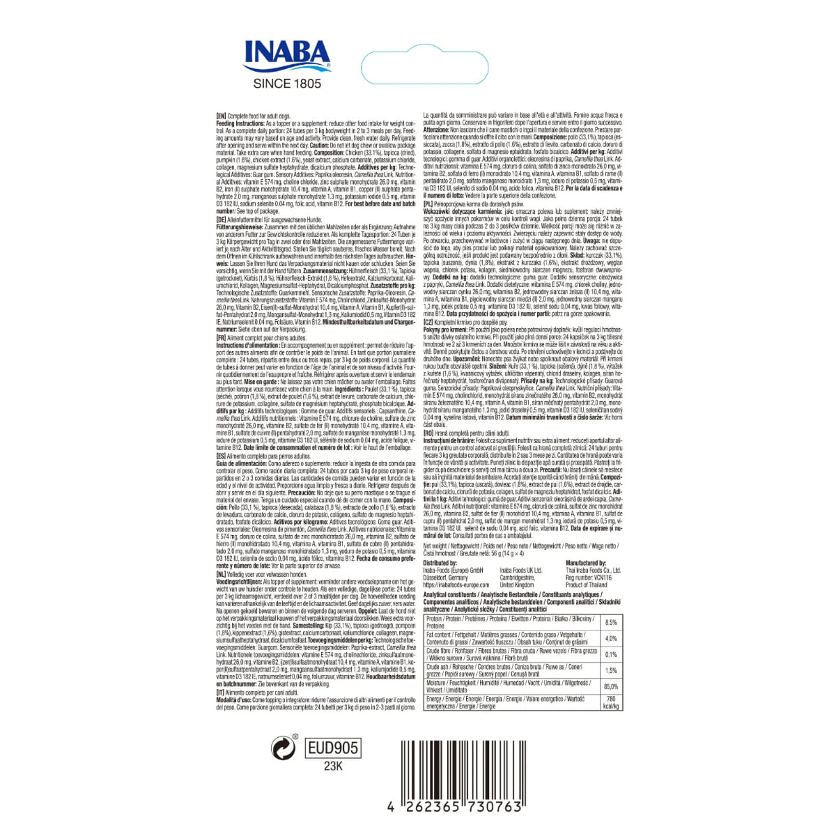 INABA Churu Meal Topper, Pui și Brânză, plic, tub recompense fără cereale pisici, (piure), 56g - poza 3