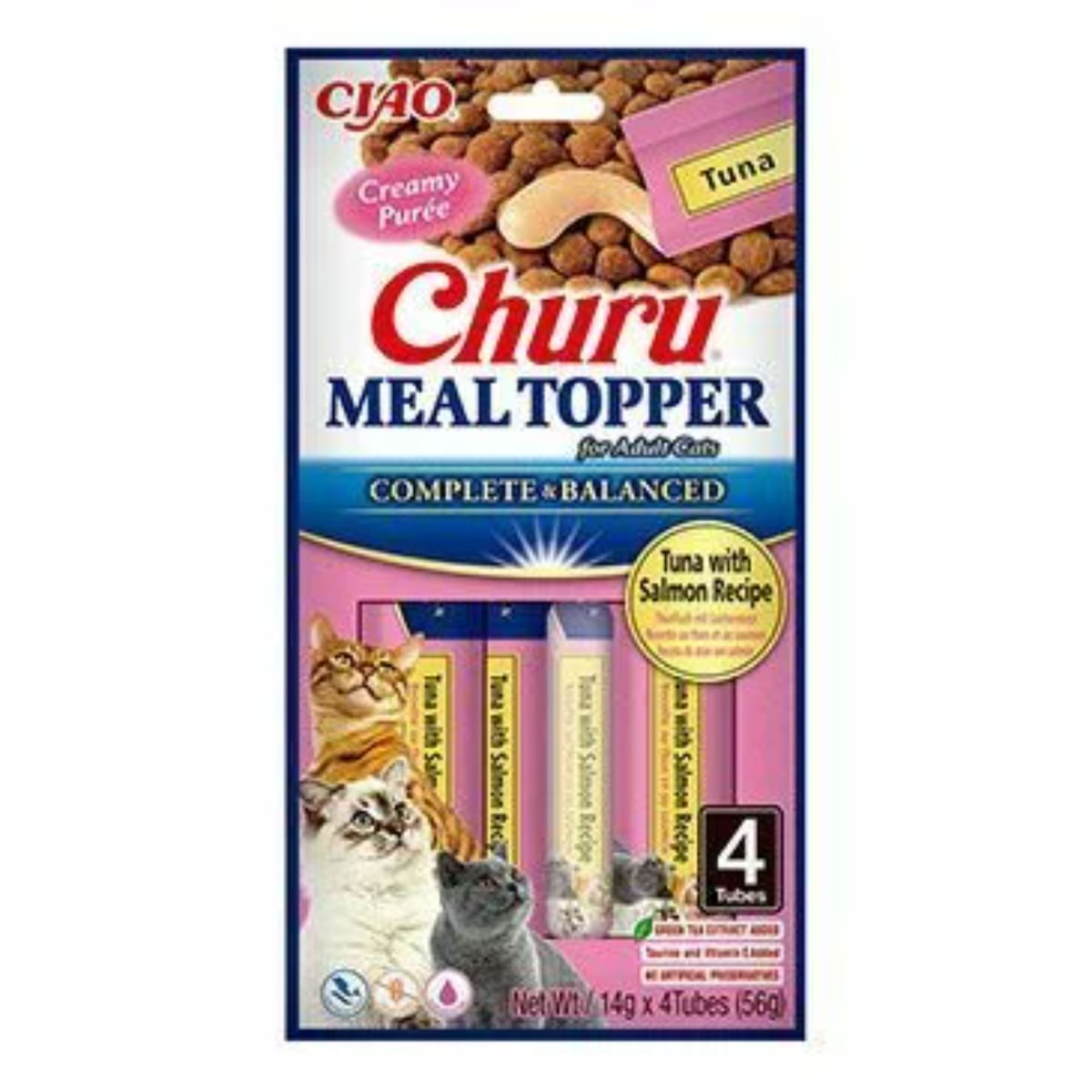 INABA Churu Meal Topper, Ton și Somon, plic, tub recompense fără cereale pisici, (piure), 56g - poza 1